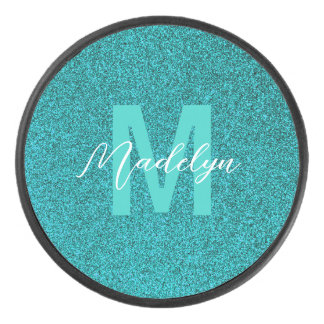 Personalized Name Stylish Glitter green Hockey Puck