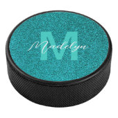 Personalized Name Stylish Glitter green Hockey Puck (3/4)