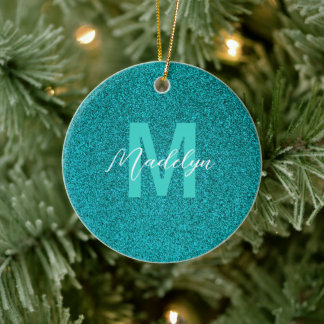Personalized Name Stylish Glitter green Keramisch Ornament
