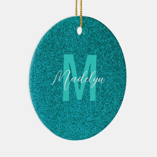 Personalized Name Stylish Glitter green Keramisch Ornament (Rechts)