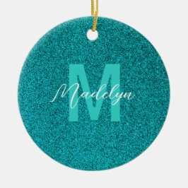 Personalized Name Stylish Glitter green Keramisch Ornament
