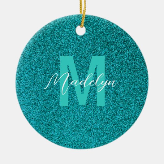 Personalized Name Stylish Glitter green Keramisch Ornament (Voorkant)