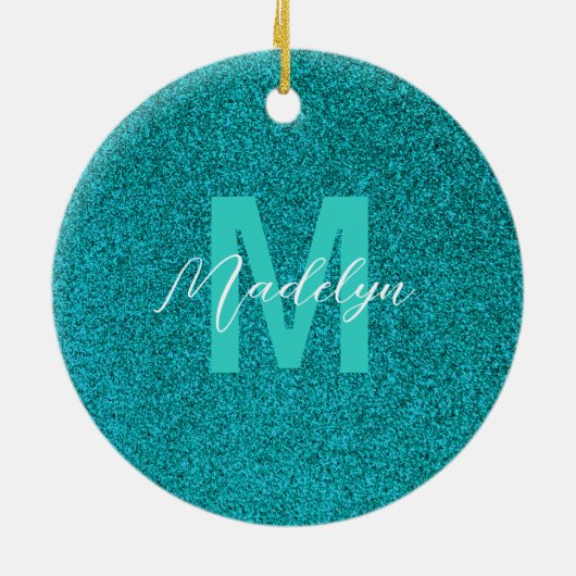 Personalized Name Stylish Glitter green Keramisch Ornament (Achterkant)