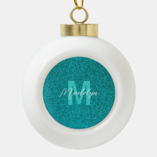 Personalized Name Stylish Glitter green Keramische Bal Ornament