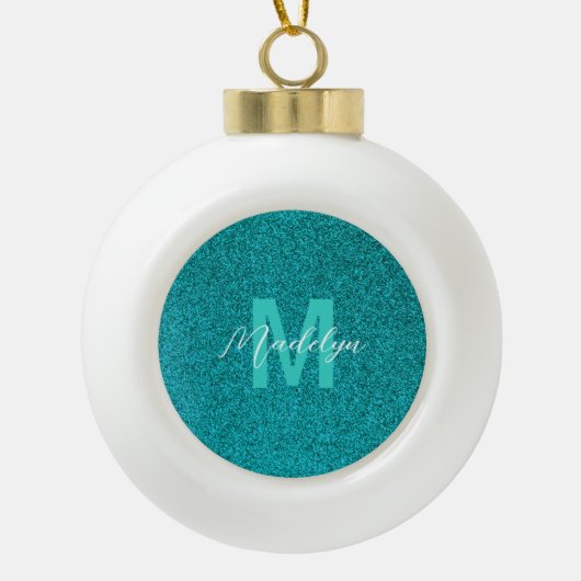 Personalized Name Stylish Glitter green Keramische Bal Ornament (Voorkant)