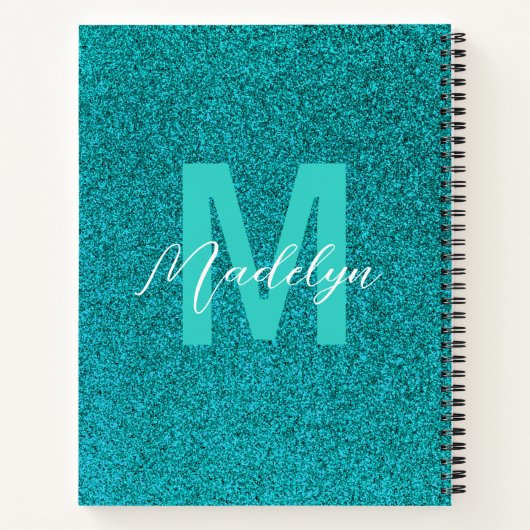 Personalized Name Stylish Glitter green Notitieboek (Achterkant)