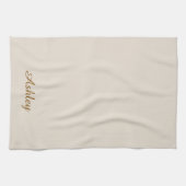 Personalized Name Stylish Modern Elegant Beige Theedoek (Horizontaal)