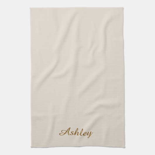 Personalized Name Stylish Modern Elegant Beige Theedoek (Verticaal)