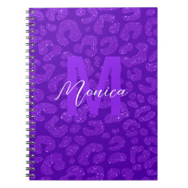Personalized Name Stylish Purple Glitter Leopard  Notitieboek