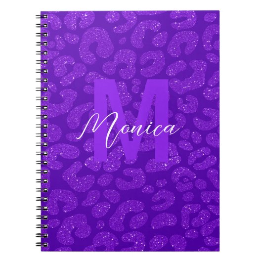 Personalized Name Stylish Purple Glitter Leopard  Notitieboek (Voorkant)