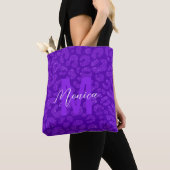 Personalized Name Stylish Purple Glitter Leopard  Tote Bag (Dichtbij)
