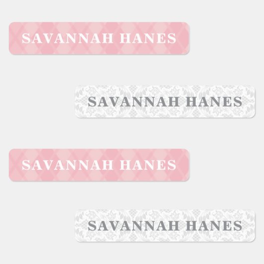 Personalized Name Tag Pink Plaid & Lace Clothing Labels (Groep)