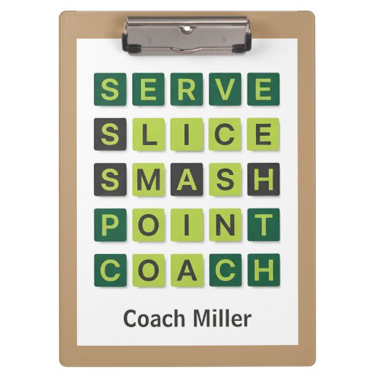 Personalized Name Tennis Coach Wordle Style Klembord (Voorkant)