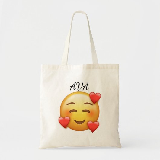 Personalized Name Tote Bag with Hearts Emoji (Voorkant)