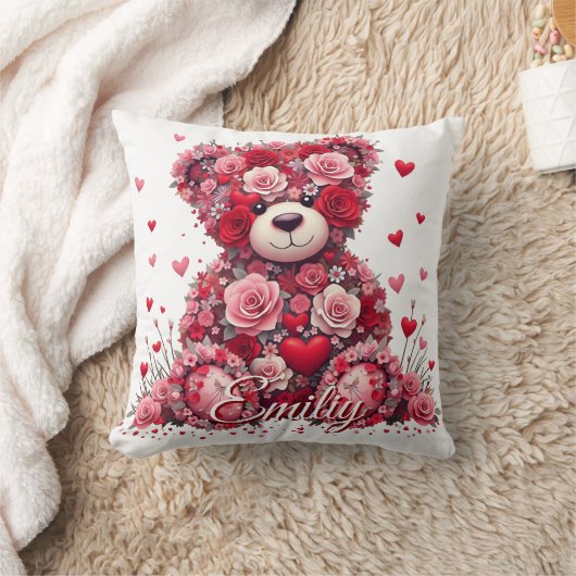 Personalized Name Valentine’s Day Floral Bear  Kussen (Deken)
