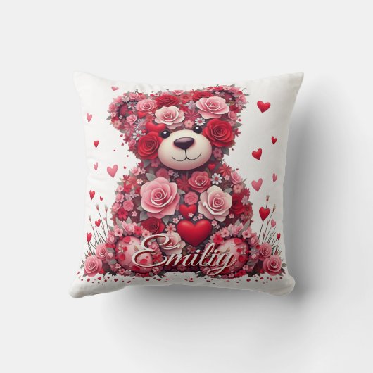 Personalized Name Valentine’s Day Floral Bear  Kussen (Achterkant)
