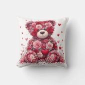 Personalized Name Valentine’s Day Floral Bear  Kussen (Voorkant)