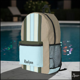 Personalized name, Vertical stripes, Burlap  Bedrukte Rugzak