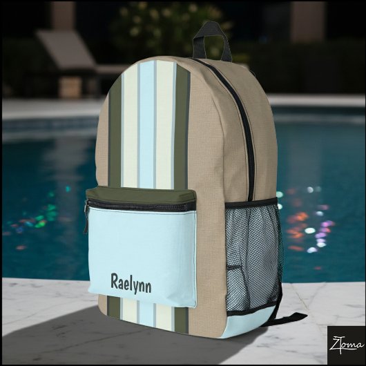 Personalized name, Vertical stripes, Burlap  Bedrukte Rugzak