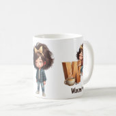 Personalized Name & W Sleepy Morning Plaid Charact Koffiemok (Voorkant rechts)