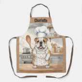Personalized Name Watercolor Bulldog Chef Schort (Voorkant)