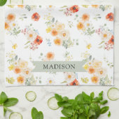 Personalized Name Watercolor Sunny Floral Pattern Theedoek (Gevouwen)