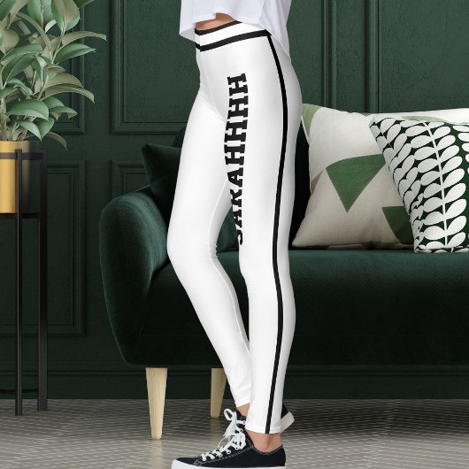 Personalized Name White And Black Stripes Fun Gift Leggings