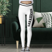 Personalized Name White And Black Stripes Fun Gift Leggings