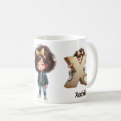 Personalized Name & X Sleepy Morning Plaid Charact Koffiemok (Voorkant rechts)