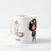 Personalized Name & X Sleepy Morning Plaid Charact Koffiemok (Voorkant links)