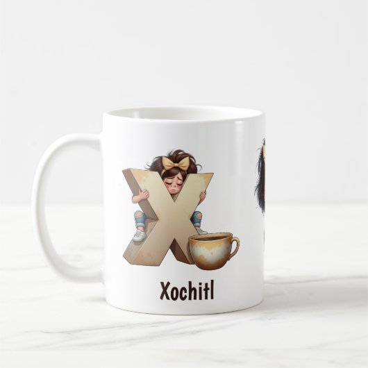 Personalized Name & X Sleepy Morning Plaid Charact Koffiemok (Links)