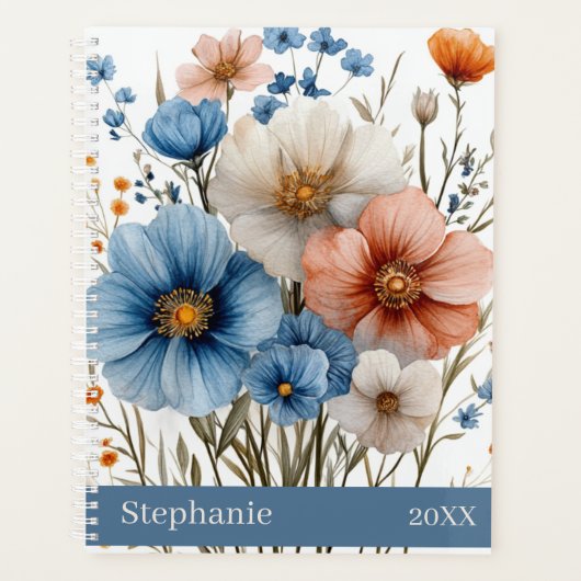 Personalized Name & Year Blue Wildflower Planner (Voorkant)