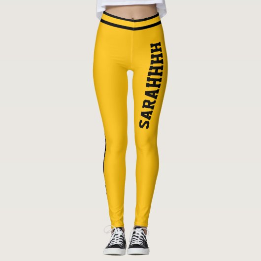 Personalized Name Yellow Orange Black Stripes Gift Leggings (Voorkant)