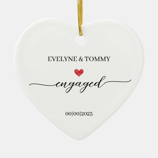 Personalized Names and Date Engagement Heart- Keramisch Ornament (Voorkant)