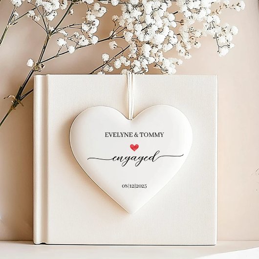 Personalized Names and Date Engagement Heart- Keramisch Ornament