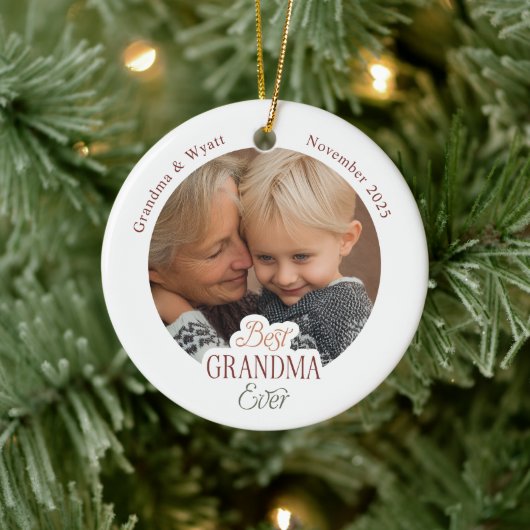 Personalized Names Photo Best Grandma Ever Keramisch Ornament (Boom)