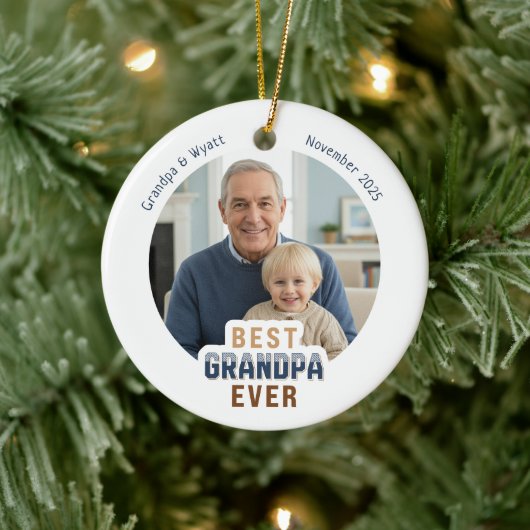 Personalized Names Photo Best Grandpa Ever Keramisch Ornament (Boom)