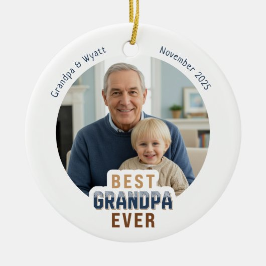 Personalized Names Photo Best Grandpa Ever Keramisch Ornament (Voorkant)