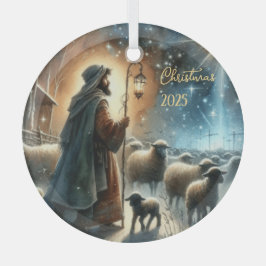 Personalized Nativity Shepherd Glas Ornament