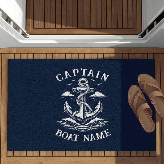 Personalized Nautical Captain Boat Name Anchor Deurmat
