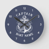 Personalized Nautical Captain Boat Name Anchor Ronde Klok (Voorkant)