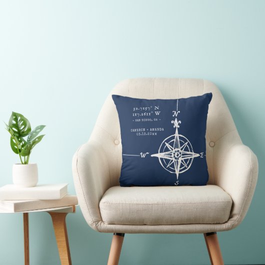 Personalized Nautical Coordinates & Compass Rose Kussen (Stoel)