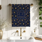Personalized Navy Bath Towels Gold Floral Accent Bad Handdoek
