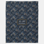 Personalized Navy Blanket Chic Gold Flowers Gift Fleece Deken (Voorkant)