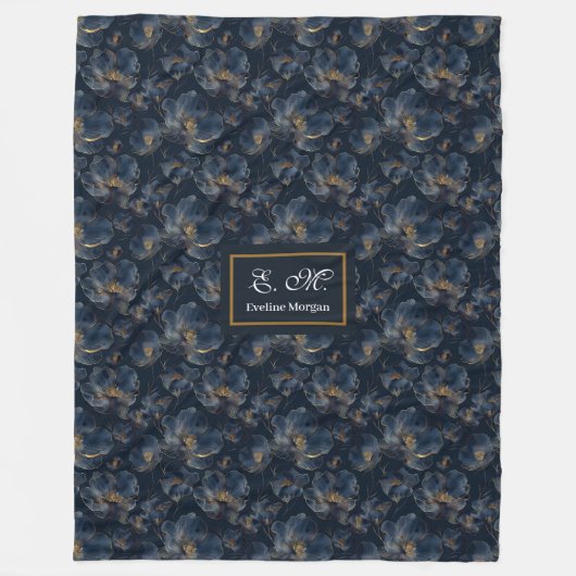 Personalized Navy Blanket Chic Gold Flowers Gift Fleece Deken (Voorkant)