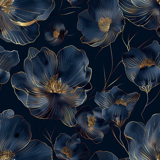 Personalized Navy Blanket Chic Gold Flowers Gift Fleece Deken