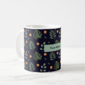 Personalized Navy Blue Botanical Floral Mug Koffiemok (Voorkant links)