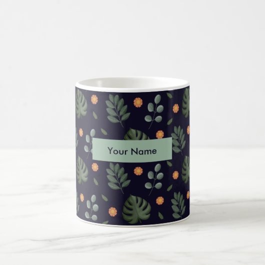Personalized Navy Blue Botanical Floral Mug Koffiemok (Center)