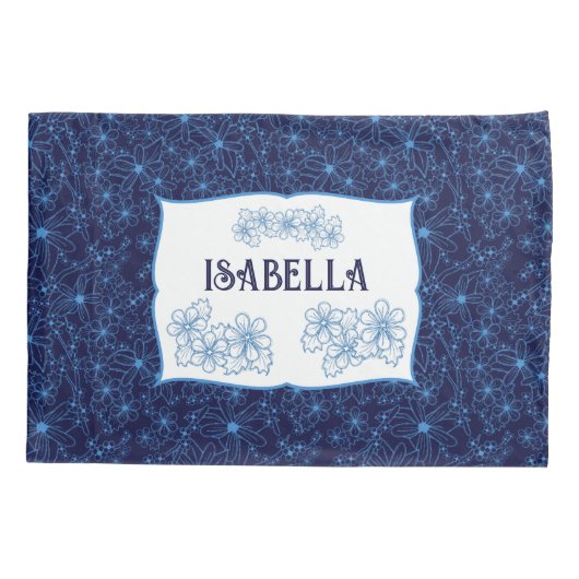 Personalized Navy Blue Floral Aesthetic Kussensloop (Achterkant-Links)