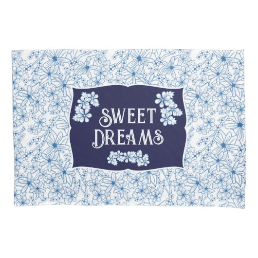 Personalized Navy Blue Floral Aesthetic Kussensloop (Voorkant-Links)